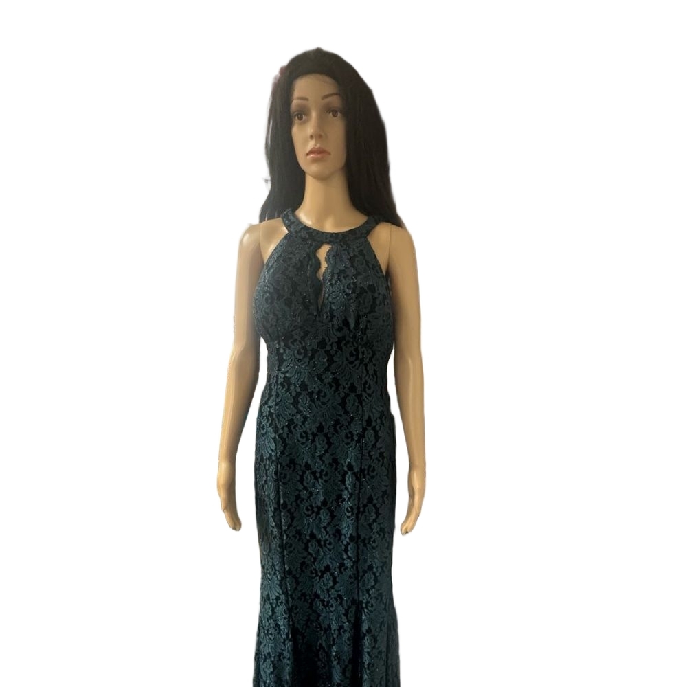 Night Way Collections Green Sheath Dress Plunge Neckline